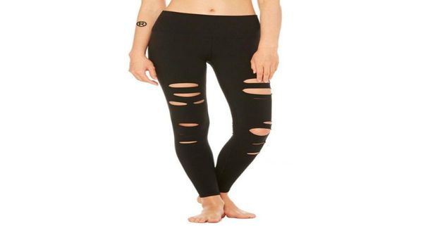 Leggings negros con agujeros, pantalones legging para mujer, ropa de calle deportiva, leggings elásticos de cintura alta 8185535