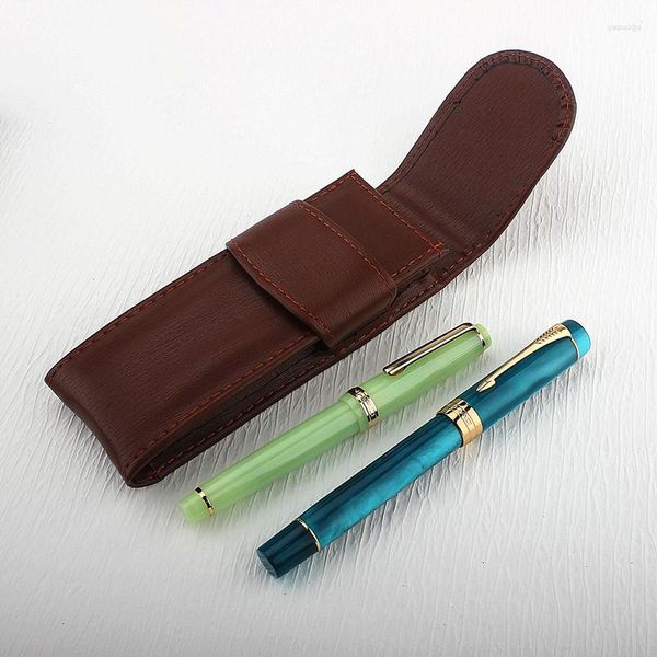 Estuche de lápices de cuero PU de lujo con agujeros, bolsa de pluma estilográfica Retro para oficina, escuela, estudiantes, niños, niñas, hombres, soporte