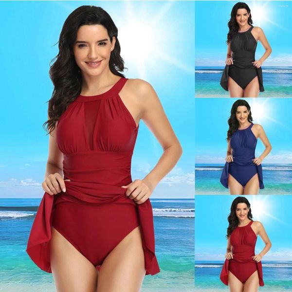 Robe de plage de vacances avec culotte intérieure Femmes licolas o cou cravate de coue-counure de soleil de bain d'été de maillot de bain à lacets sans dos