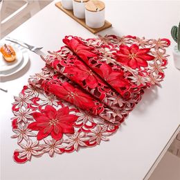 Holiday Christmas Table Runner Cutwork Borduurde Floral Flower Dresser Scarf Topper voor huis Dining 220615