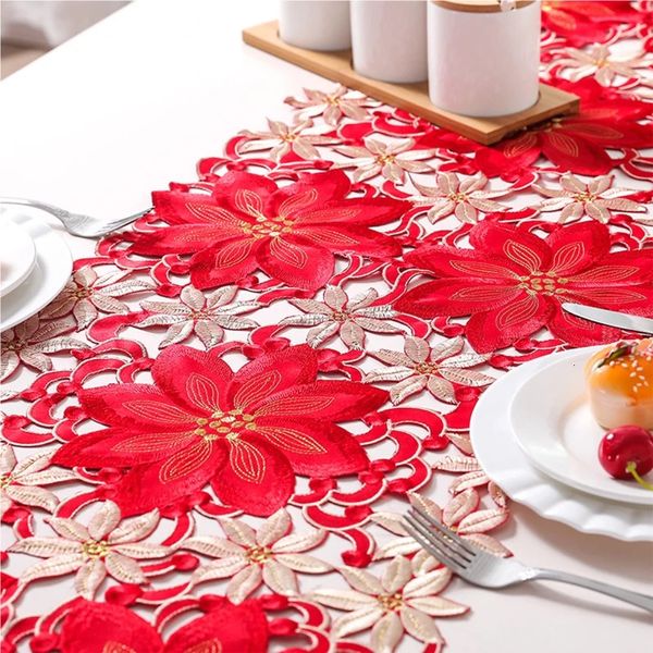 Chemin de Table de noël en Polyester brodé, écharpe de commode à fleurs florales pour Restaurant cuisine maison 240112