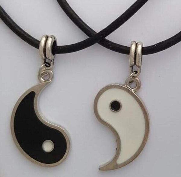 Regalos de vacaciones - Collares Yin Yang 2 Colgantes Amantes del mejor amigo YING YANG Collar Conjunto Pareja Collar de cuero Regalo de joyería DIY - 55