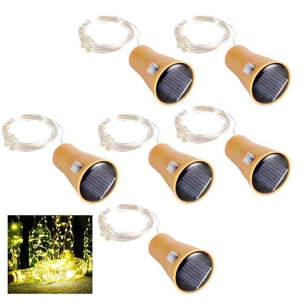 Cuerdas LED Iluminación de vacaciones 10 Tapón de botella de vino solar Tira de hadas de cobre Alambre Decoración de fiesta al aire libre Novedad Lámpara de noche Corcho Cadena de luz