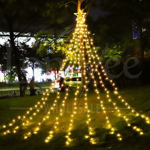 Holiday Party Kerstversiering Outdoor Star Light LED Fairy Waterval Ijspegel Gordijn Festoen Lichtslingers Kerstboom Bruiloft Nieuwjaar Gratis DHLYL0346