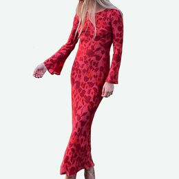 Fête des fêtes imprimé longue robe été 2024 Fashion Casual Sleeve Slim Vintage Boho Red Maxi Robe Elegant 240429