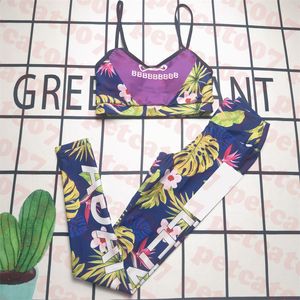 Vacances Style Bikini Femmes Yoga Vêtements Sexy Soutien-Gorge Pantalon Motif Floral Maillots De Bain Taille Haute Pantalon Deux Pièces