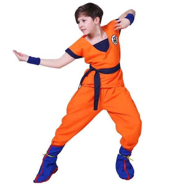 Trajes de vacaciones Son Goku Carnival Anime Cosplay Disfraces Top/Pant/Belt/Tail/Wrister/Wig para niños adultos Y0913