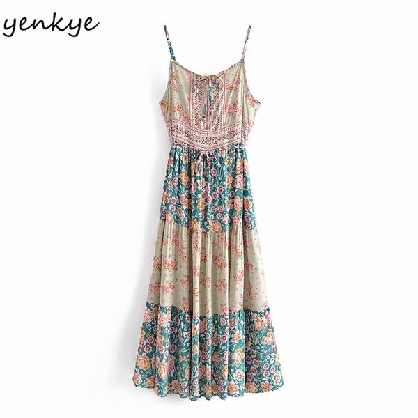 Vacances été Boho plage Robe femmes Vintage Hit couleur imprimé fleuri Robe Longue femme Sexy fronde décontracté longues robes 210514