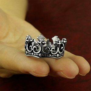 Creux antique argent couronne anneau rétro noir bande bagues pour femmes hommes mode bijoux volonté et sable