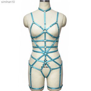 Hollow Body Harnas Verstelbare Bondage Kousen Been Jarretellegordel Sexy Lingerie Body Kooi Set Vrouwen Goth Harnas Beha Bodysuit L230518