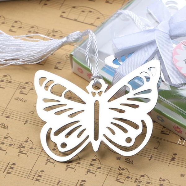 Marque-pages en métal papillon creux avec mini cartes de voeux glands Kawaii papeterie pendentif faveurs de mariage cadeaux JLB15395
