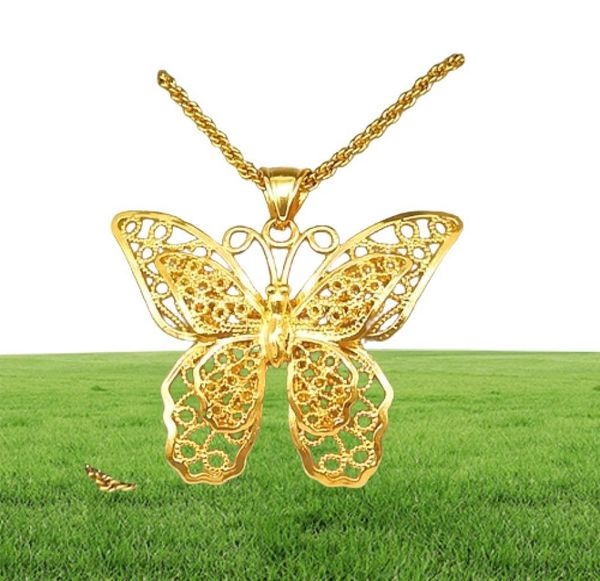 Collier de chaîne de pendentif papillon creux 18K 18 km jaune rempli de bijoux Gift4883213