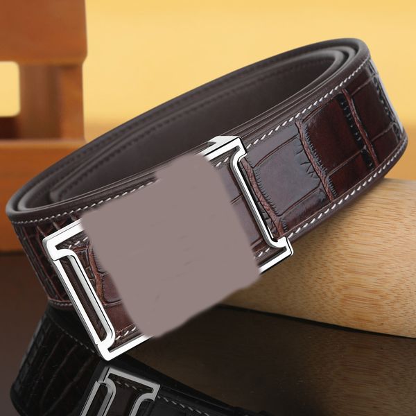 Ceinture haut de gamme en cuir véritable à motif crocodile creux pour pantalon en peau de vache de couche supérieure pour hommes avec coffret cadeau lettre H, ceinture véritable pour hommes