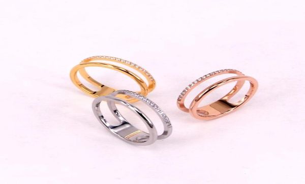 Couple diamant à double couche creux anneaux de coréen de mode coréen titane en acier rose doré index plaqué Ring 6368643