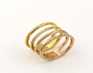 DoubleLeryer creux 21 Micro Diamond Couples Ring Corée Fashion Titane en acier plaqué rose Gold Couleur Index Ring2155678