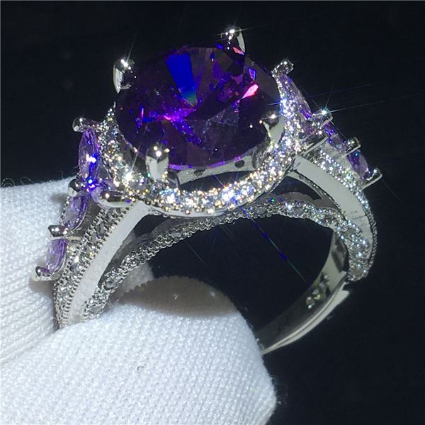 Joyería de flores huecas, anillo de plata de ley 925, anillos redondos de boda de fiesta de diamantes de 3ct para mujer, el mejor regalo