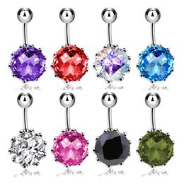 Flor hueca Zircon Crystal Body Jewelry Acero inoxidable Rhinestone Navel Bell Button Piercing Anillos para mujeres Regalo