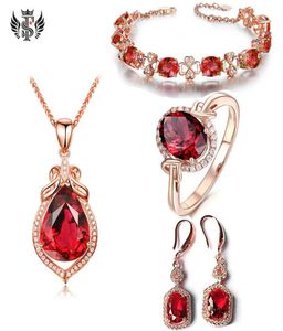 Hollow vierbladige klaver armband 14k rose goudring duif bloed rode toermalijn oorhaak volledige diamant ruby pendant6287234