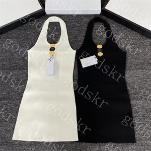 Vestido halter hueco Falda sin mangas de punto para mujer Logotipo de metal dorado Vestidos Ropa de mujer Dos colores