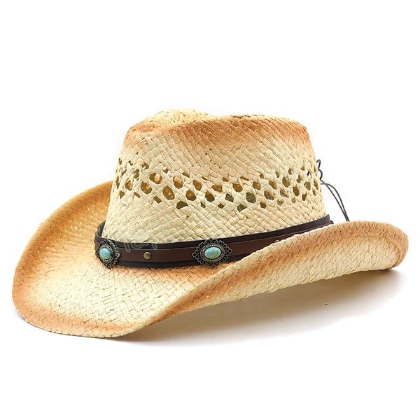 Bonnet de soleil à tricoter à la main creux pour hommes et femmes été personnalisé chapeau de paille de cow-boy occidental fille chapeaux de plage