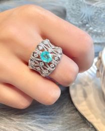 Hollow Lady Finger Ring Aquamarine 925 Sterling Silver Party Wedding Band Rings For Women Men Personal Birthday Sieraden Gift