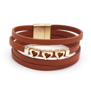 Hollow love lederen armbanden voor vrouwen handgemaakt sterrenpatroon Meerlagige wrap armband Bangle unisex sieraden geschenken