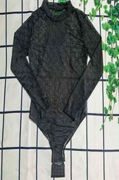 Bobos de malla huecos Ins Textil Ins Black manga larga Bodysuit sexy de doble letra bordada para mujeres5872934