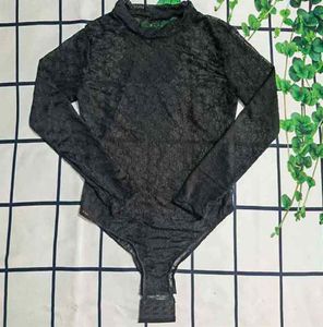 Hollow mesh jumpsuits Textile Ins Zwart lange mouw bodysuit sexy dubbele letter geborduurde badmode voor vrouwen8319490