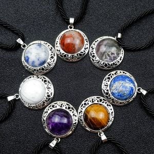 Hollow Metal Reiki Healing Crystal Colgante Energía Amatista Ojo de tigre Cuarzo Piedra Cuerda Cadena Suéter Collares Moda Mujer Hombre Joyería Al por mayor