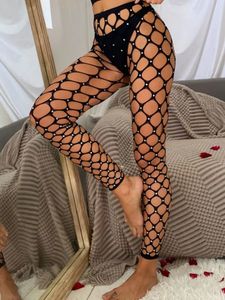 Hollow Out Big Feshnet Dinestone Blingling Bantyhose medias Mujeres Nylon Sockings Sexy Night Clubwear Medias Negras Legging 240401