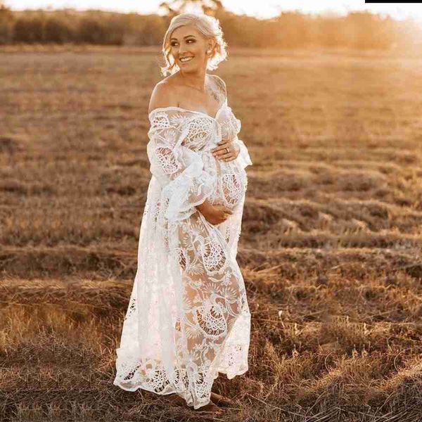 Robe de maternité au Crochet évidée pour Photoshoot robes enceintes à col en V vêtements de photographie R230519