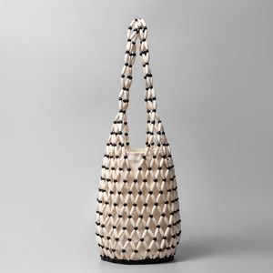Sac tissé à la main évidé pour la conception de niche féminine, sac seau en perles de bois pour l'été polyvalent sac à bandoulière pour femme 230718
