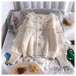 Pull en tricot évidé Lolita Kawaii Girl Ruffles Cardigan 210413