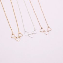 Collier coeur d'amour creux trois pendentifs combinaison colliers pour filles les femmes or argent rose trois couleurs en option210d