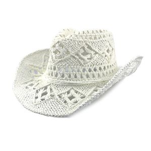 Chapeau de paille ajouré pour hommes, chapeau de Cowboy occidental, casquette de plage, couleur unie, unisexe, ombrage, fait à la main, chapeaux d'été à la mode