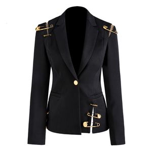 Grote Pin Decoratief Pak Dames Lente en Herfst Mode Mesh Splice Lange mouw Slim Fit en Slim Coat