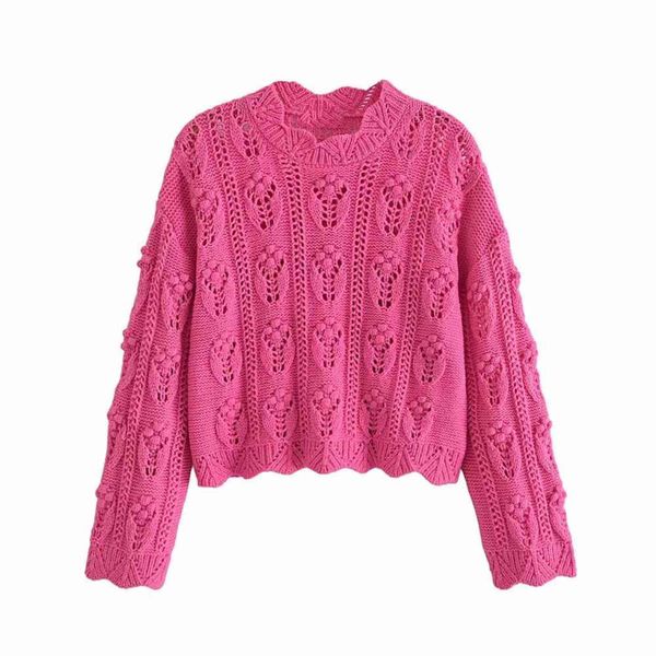 Suéter elegante rosa ahuecado para mujer, moda de verano, Tops Vintage florales para mujer, suéteres informales elegantes para mujer Y1110 2021