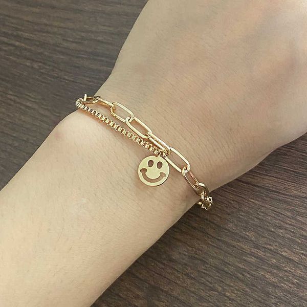 Hollow Out Smiley Face Letter Pearl Pendant Pulsera de mujer hip-hop Temperament Student Hand Accesorios Cadenas de oro Pulseras G1026