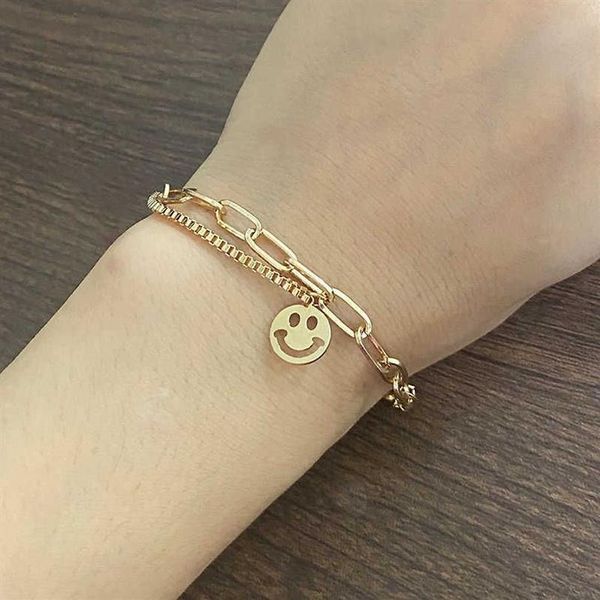 Évider Smiley Face Lettre Perle Pendentif Bracelet Femme Hip-Hop Tempérament Étudiant Main Accessoires Chaînes En Or Bracele218O