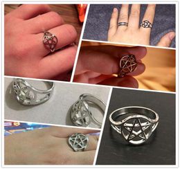 Hollow Out Star Fashion vintage anneaux en acier inoxydable pentagram pentacle Wiccan Ring Jewelry pour femmes hommes