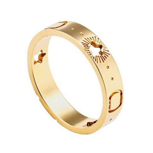 Creux Out Star Golden Rings Hommes Femmes Designer Lettre Carve Band Anneaux 925 Argent Couple Gamme High Street Man Ring Bijoux