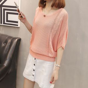 Jersey de punto calado de verano para mujer, Tops informales holgados para chicas, jersey de media manga para mujer, jerséis finos y geniales, jerséis para mujer