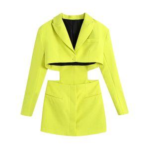 Évider taille Blazer veste Sexy bureau Laidies à manches longues moulante Outwear Za 2021 femmes Robe d'été Chemise Femme Chic manteau