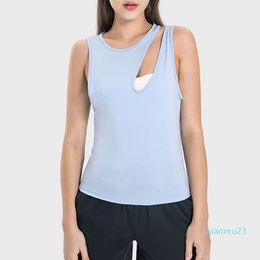 Hollow Out Yoga Turnits Shirt L-37 Sans manches coule-back top brossé