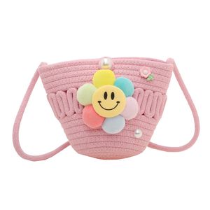 Bolso informal de viaje para niños, bandolera con cinturón largo, muñeca sonriente, flor de perla hueca, informal