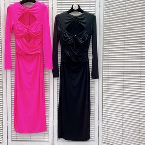 Holle geplooide zwarte jurk Nieuw trendy nicheontwerp Sexy uitsparing S-L FZ316037