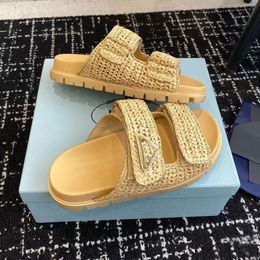 Weef sandalen geweven stro Romeinse Designer slippers haak flatform dia