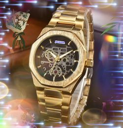 Holle skelet wijzerplaat mannen batterij horloge automatisch quartz uurwerk merk roestvrij staal rubberen band zakelijk sport populaire set auger horloges geschenken