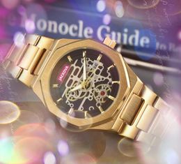 Montres pour hommes à cadran squelette creux 42 mm Président Big Dial Dweller Montre Diamants Bague Trois Yeux Six Broches Travail Quartz Batterie Super Lumineux Montre-Bracelet Bracelet