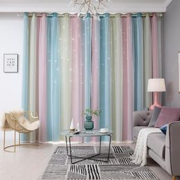 Cortinas transparentes con estrellas huecas, cortinas de colores del arco iris, cortinas opacas para dormitorio de niñas y niños, decoración Y200421223g